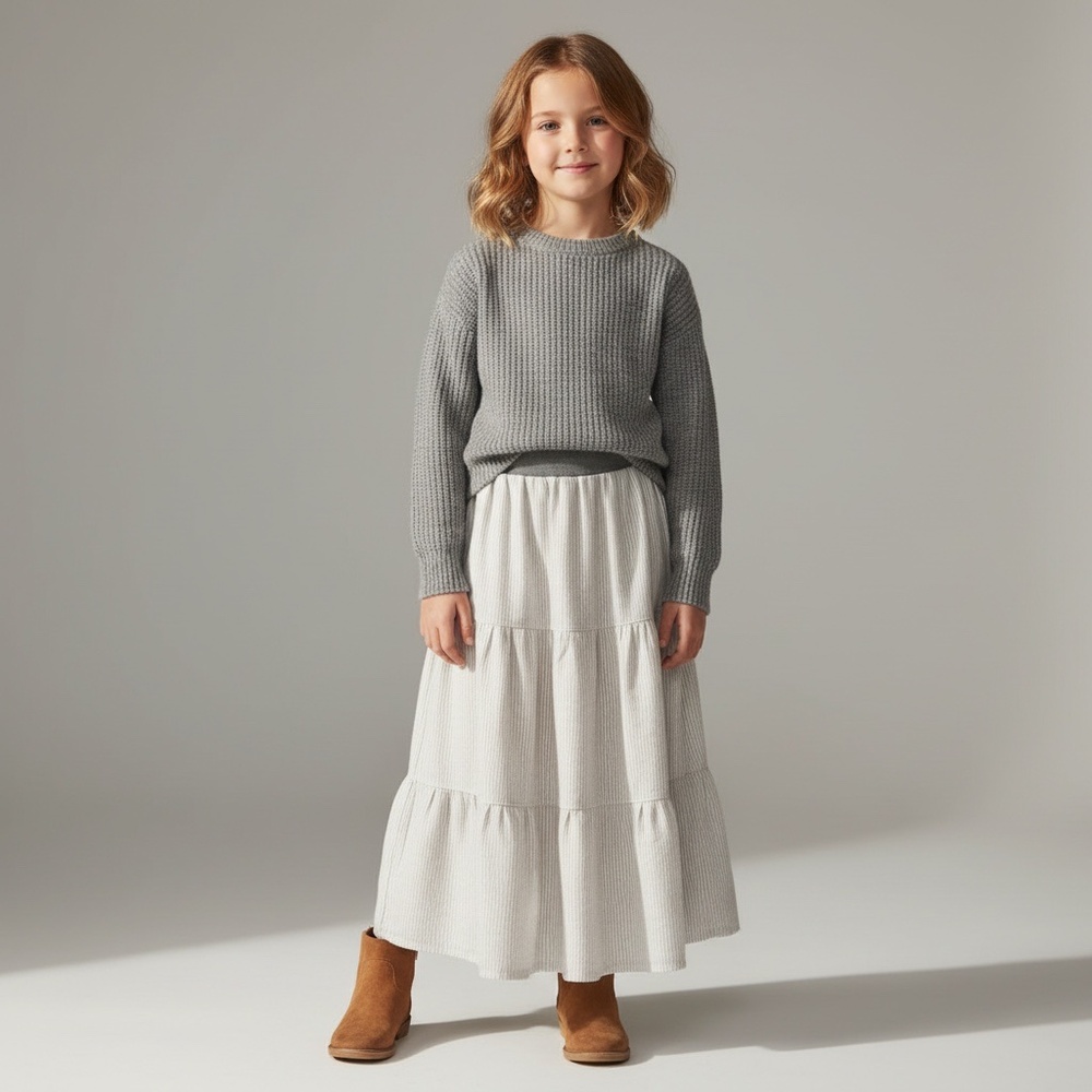 Skirt‎ Flannel Girl 6/7 Cotton Gray Stripe Ruffle Tier Maxi Mom and Pop's Kids